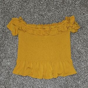 BCBGeneration Mustard Ruffle Off-Shoulder Blouse